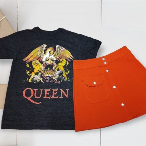 UNIF | HIGH RISE ORANGE RED BUTTON FRONT VALEN MINI SKIRT FAUX WOOL SMALL - Picture 11 of 16